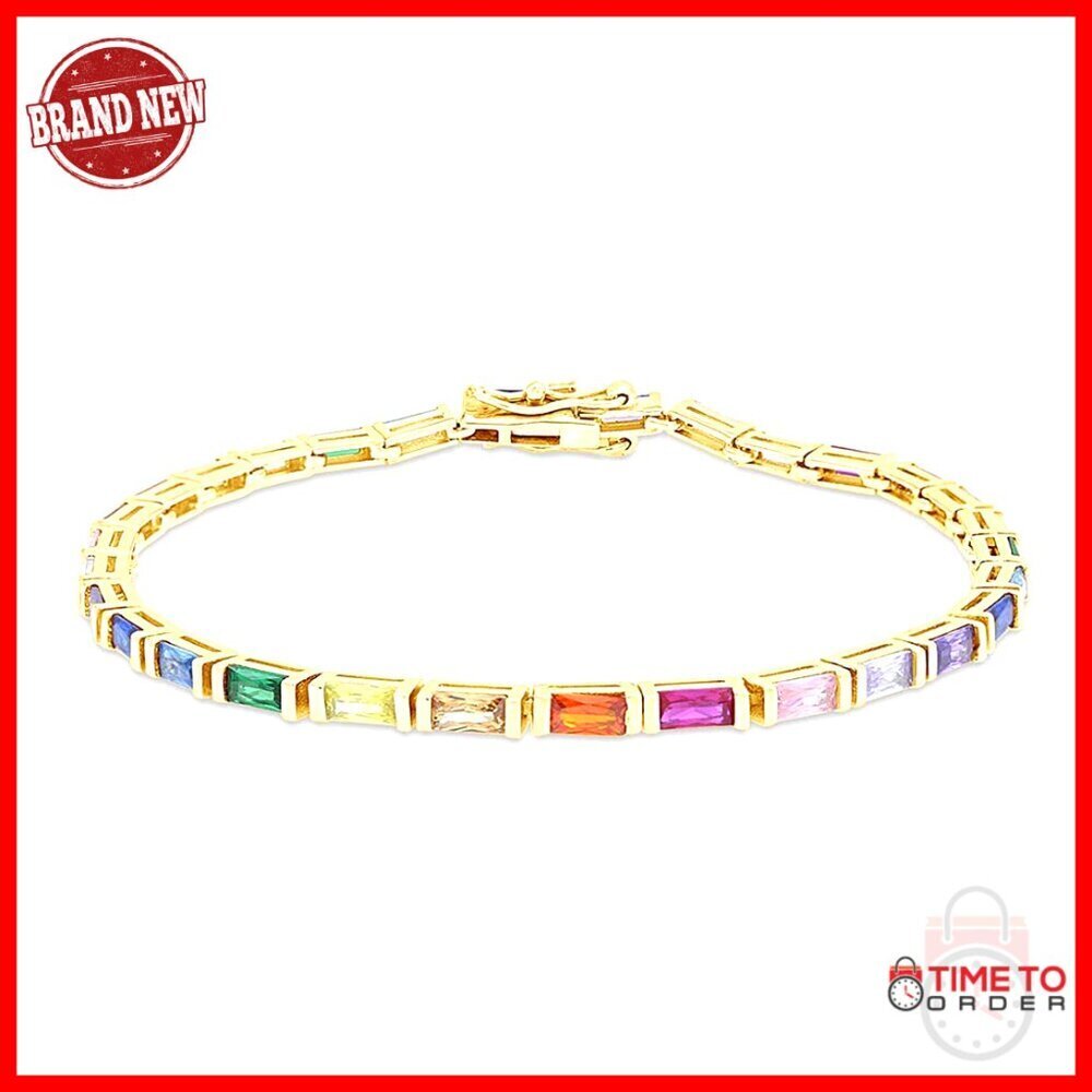 Sterling Silver Tennis Bracelet Adjustable 6.5-7.5 Inches Gold Plated